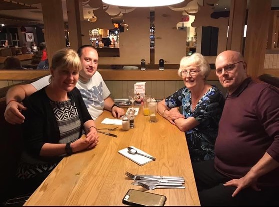 Pete and Ellen’s anniversary meal and introduction to Simon, August 2019