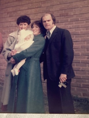 Pete at Emily’s christening with Ellen and her sister Maggie. Photo kindly provided by Ann Grennan