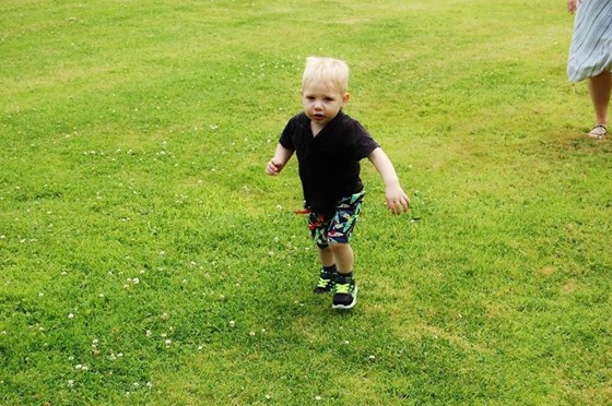 Saxon running after his brothers balloons :)
