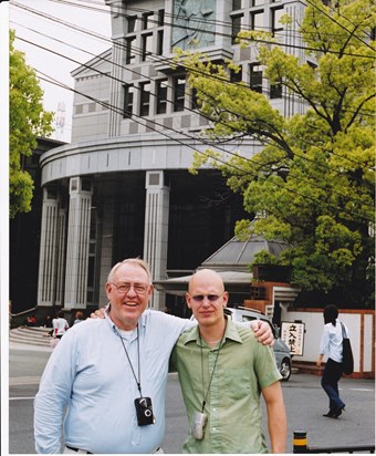 Dad & I at Kansai-Gaidai University, in front of the Library (1999)