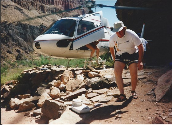 Mike getting off the helicopter in the Grand Canyon