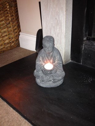 A Buddha bought by Jill especially in memory of Will (placed in her front room)