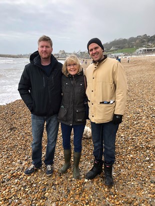 Sam White, brother and mom on his mom 70th birthday 