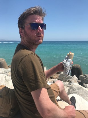 Sam White enjoying lunch and seaside, trip to Spain April  2019