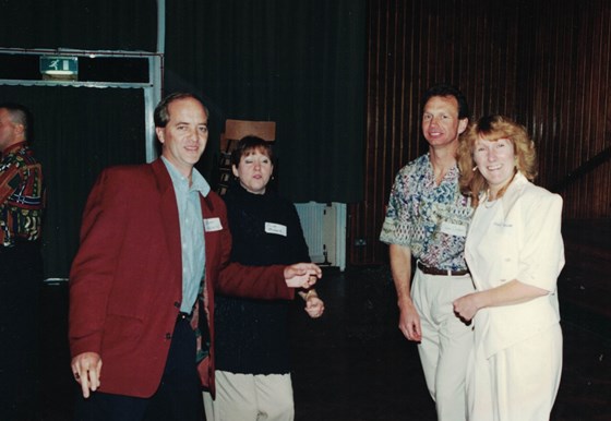 Colin, Sue Ballard, Dave Datson and Anne Coller at 1995 school reunion