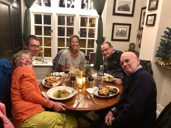 Tracy, Steven, Catriona, Paul and Martin - Dinner in Trusty Servant before Bivvy Hike  - 1st December 2018