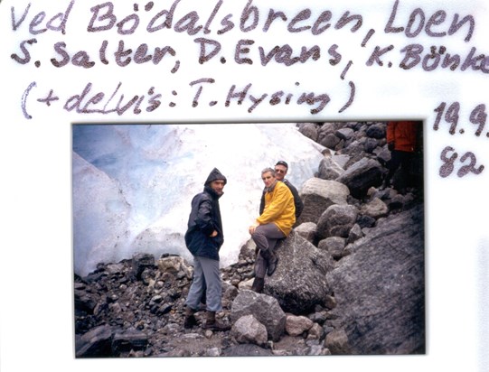 A visit to the bottom edge of the branch Bødalsbreen, a northern arm of Jostedalsbreen, the largest glacier in Norway, on 19 September 1982. I got this photo from Professor Johannes Falnes.