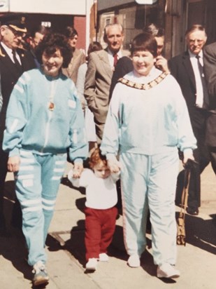 Barbara as Mayor with her step sister, Liz and grandchild, Joe