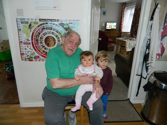 Dad with his grandchildren, Tommy and Daisy