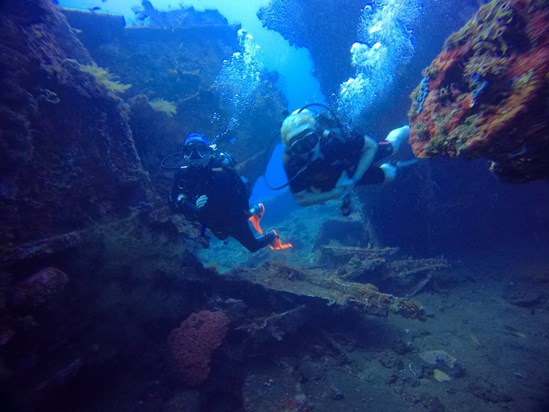 This is me Scuba diving through a ship wreck !
