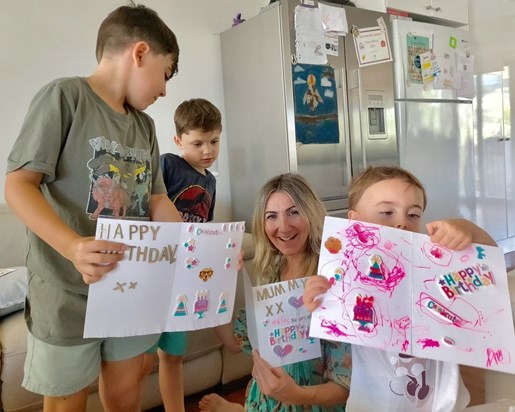 Celebrating Sam's birthday and yours. The children made cards and a cake. !!!