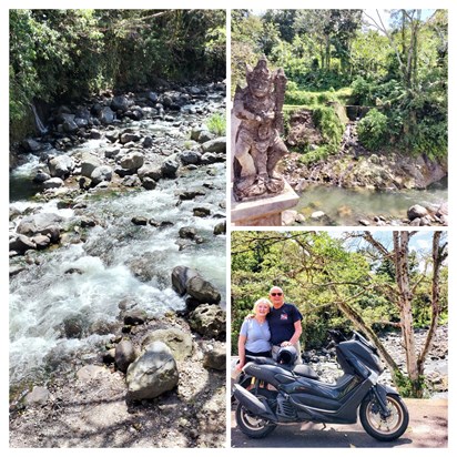 We're in Bali up in the mountains,  so hired a scooter to see the countryside.   Almost "Night riders in the storm" 🫠😘