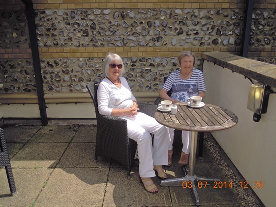 Daphne & Sylvia on a coffee break at Cricket St Thomas 