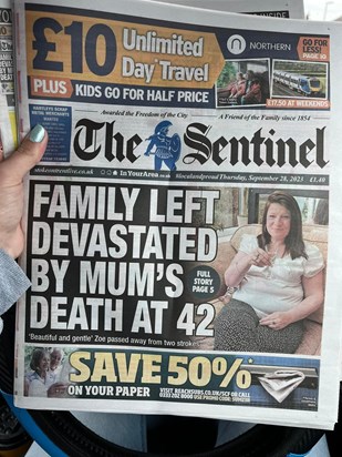 Front Page of The Sentinel 28th Sept 2023