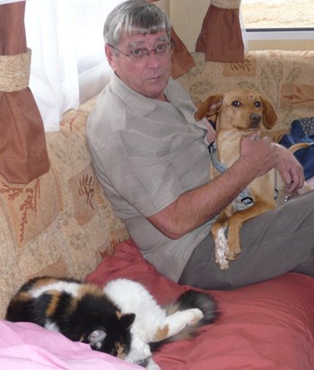 Dave with Fudge and Mitzi in our home in The Algarve, Portugal