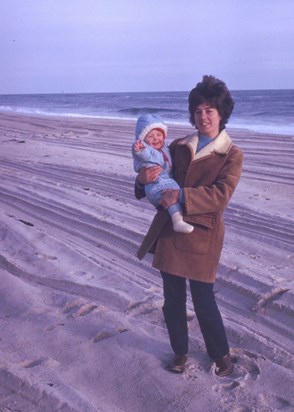 Trish   baby on Long Island Beach New York with Mum Kath