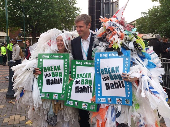 Trish campaigning against plastic bags