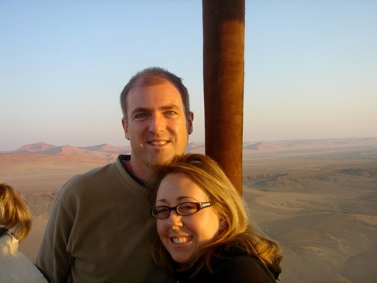 In a hot air balloon, over the Namibian desert...