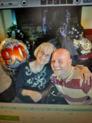 My Mum’s 90th Birthday and Billy looking happy together! xx