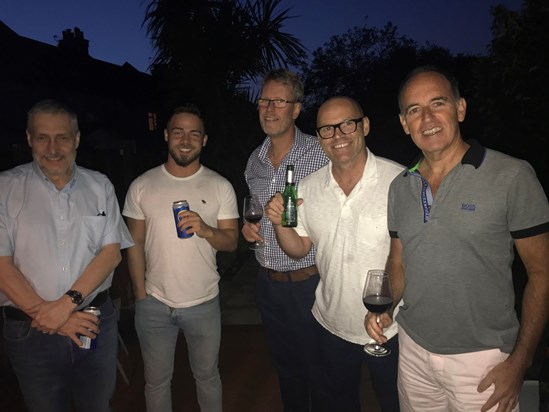 the boys enjoying beers and wine