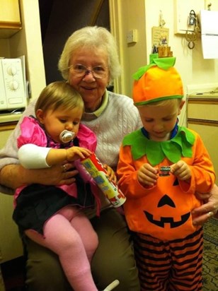 My beautiful mother and grand kids at halloween