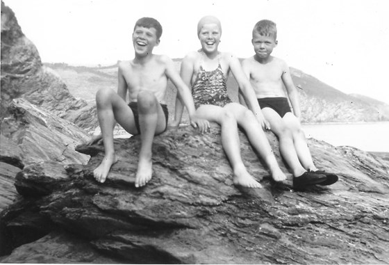 At Porthtowan, aged 9, flanked by brothers Leonard and John.