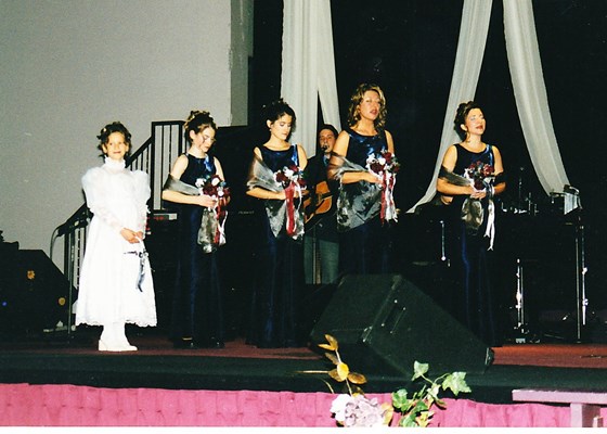 Cathy worshipping God (as one of my bridesmaids)