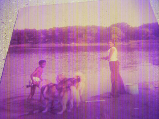 Wesley Jr. and Sister Alexis and their 2 huskies dogs at beach home on lake in Rhode Island