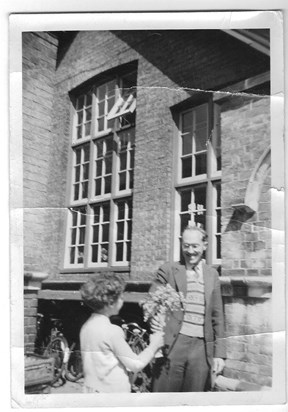 Mike with a pupil at Morley Memorial Primary School in the 1950s where he was a much loved teacher. 