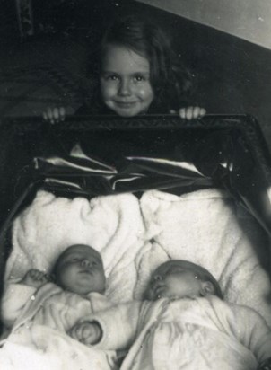 Joyce with newborns Jack and Pamela Jill