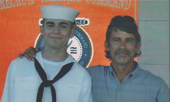 He's so proud of his boy Tony!  This was at Navy bootcamp graduation.