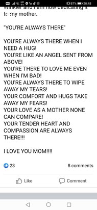 A poem written by Scott to his momma. 