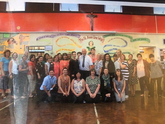 Martin with the staff at St Anne Line Catholic Junior School. Taken when he retired. 