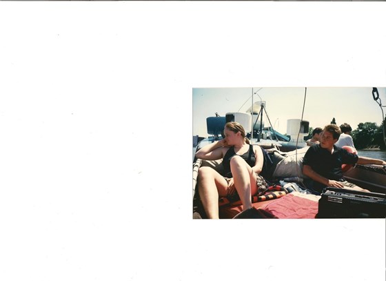 1988 or 1989 On Roger's boat on the Thames. Paul Keating behind Adrian with his friends