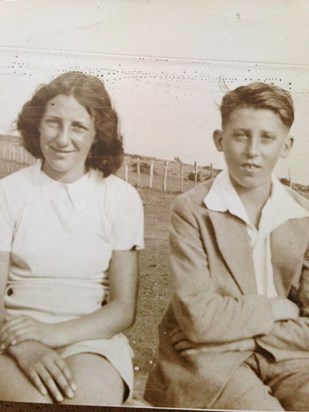 Happy memories of Stella and cousin Ray at Swanage on holiday.