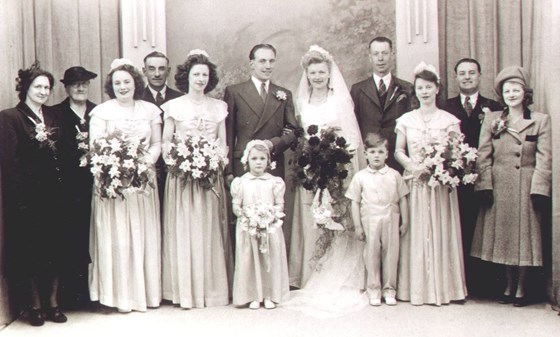 Aunty Eileen and Uncle Harry's wedding day with Christopher and Christine,1950