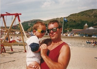 dad & luke on the beach in barmouth