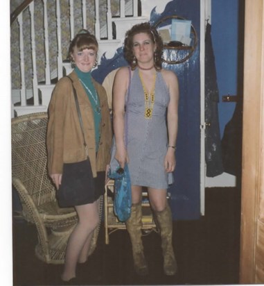 Helen, aka 'Tracy' going out with Judy to a 60's fancy dress (surely not?!) disco/party, Ryde 1989