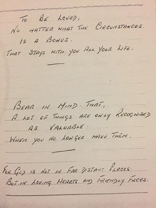 Thoughts from Nan's notebook