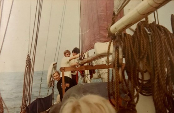 Jane & Graham  Tall Ship Race on Bill's Gaffer 1972