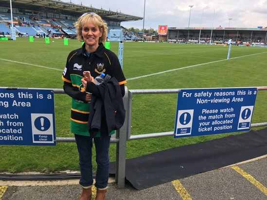 Dad’s love of rugby 🏉. Rachel supporting Northampton Saints at Exeter 