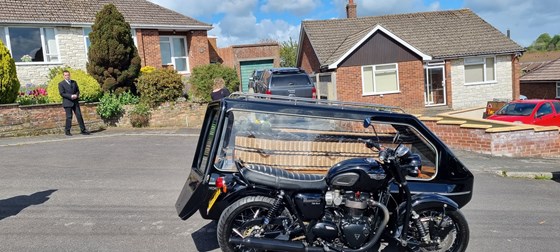 Triumph Bonneville Hearse to take Stan's coffin to the Crematorium