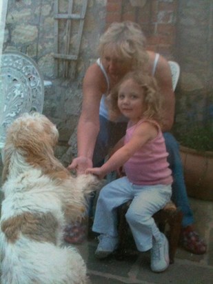 Mum with her special little lady and barbet the family dog.