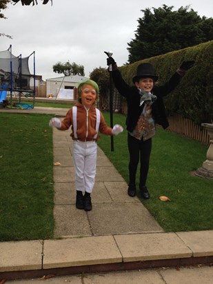 Your Grandchildren dressed up as characters from Willy Wonka and the chocolate factory .