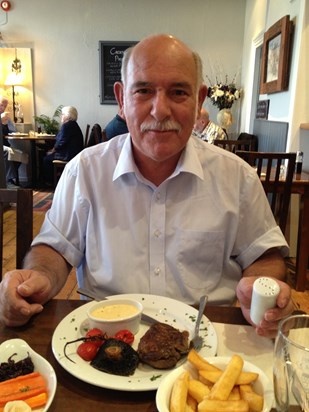 Dad enjoying his steak at Pier House Bistro Beaumaris   Sept 2013