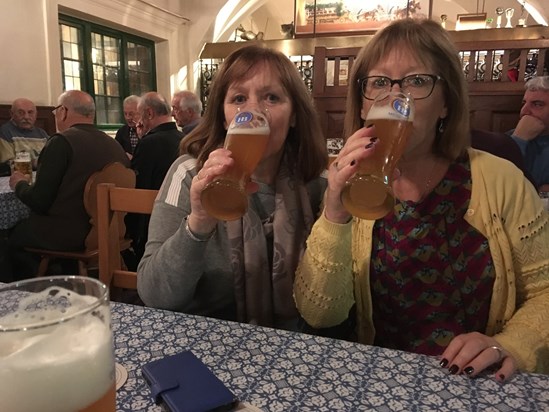 Janette and Barbara enjoying a light refreshment in Munich.