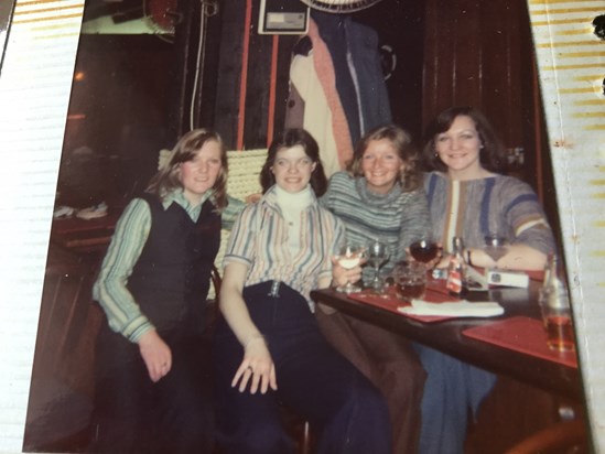Night out 1976 Janette Hosie,  Anne’s pal?  Rosemary and Jan - the good old days.