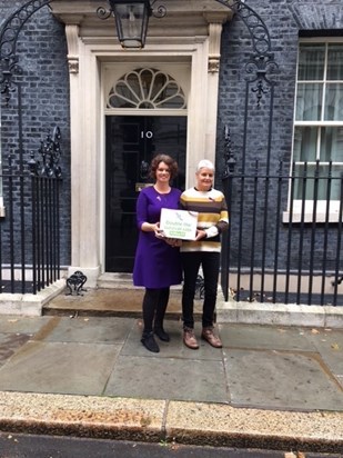Erika and Diana handing in petition for Less Survivable Cancers