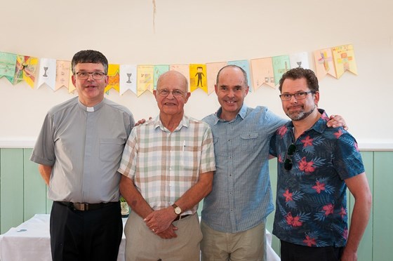 Mike with his three sons, (from l) Tony, Peter, and Richard, at Tony's 30th anniversary do.