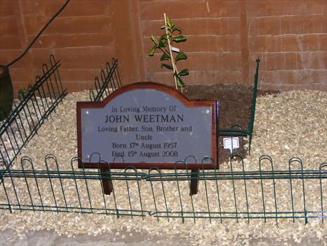 John is remembered at home in Mum and Dads garden.